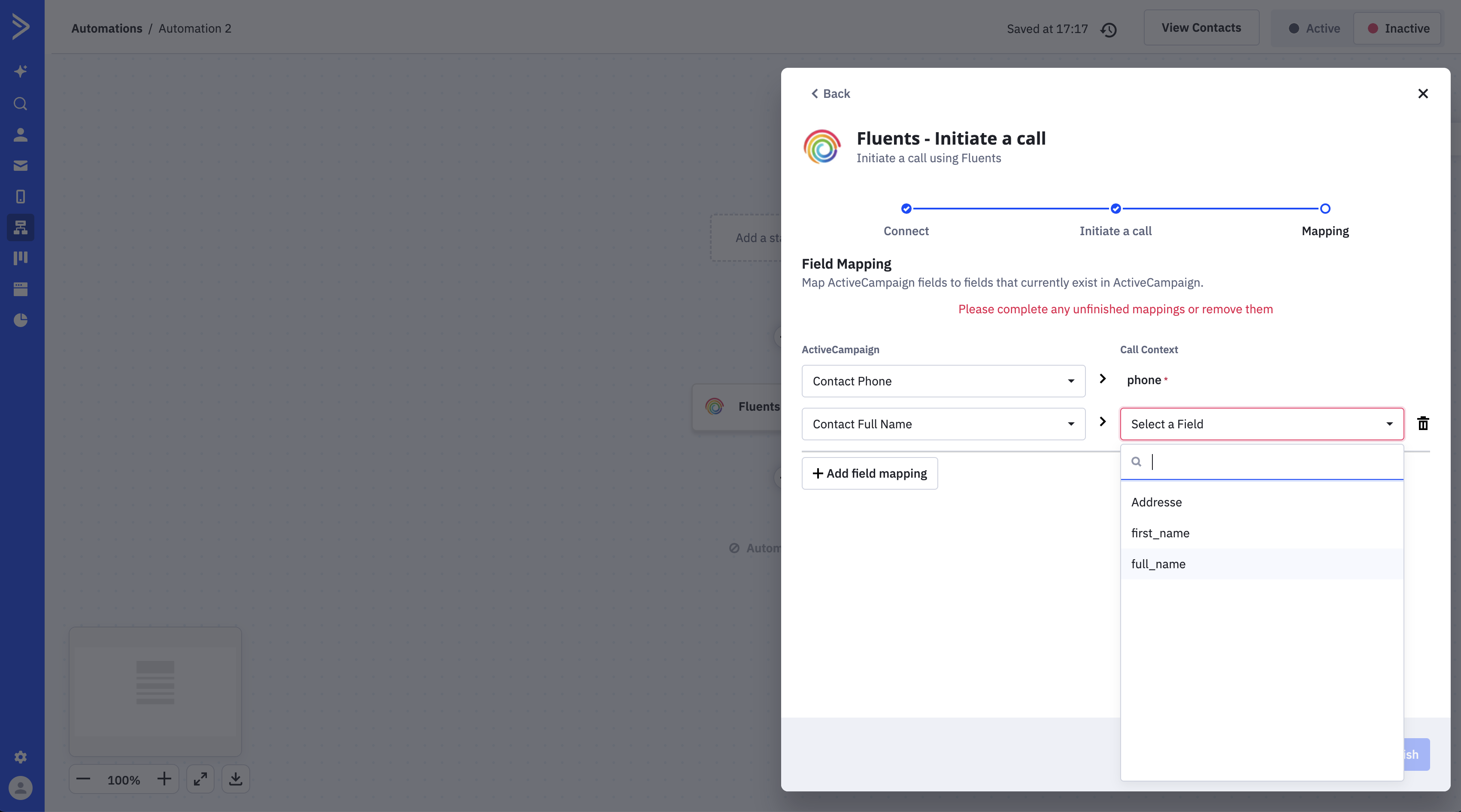 Mapping ActiveCampaign fields to Fluents variables