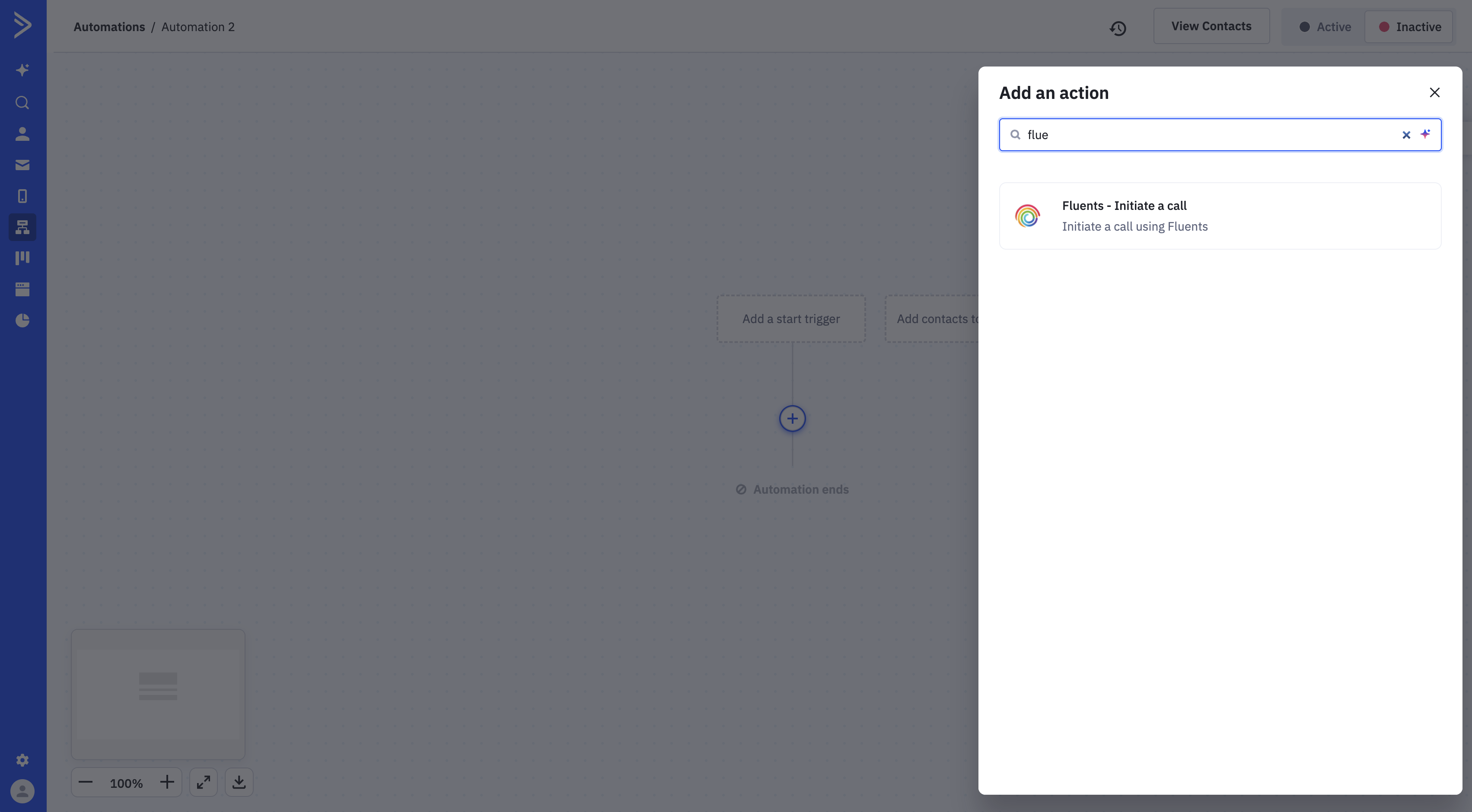 Adding the Fluents action in ActiveCampaign