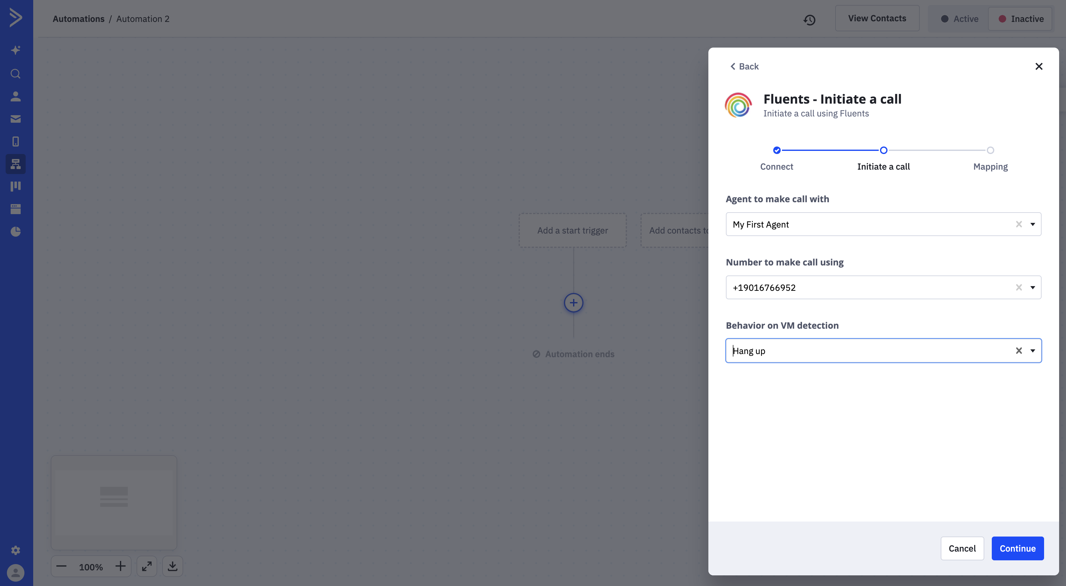 Configuring the Fluents agent in ActiveCampaign