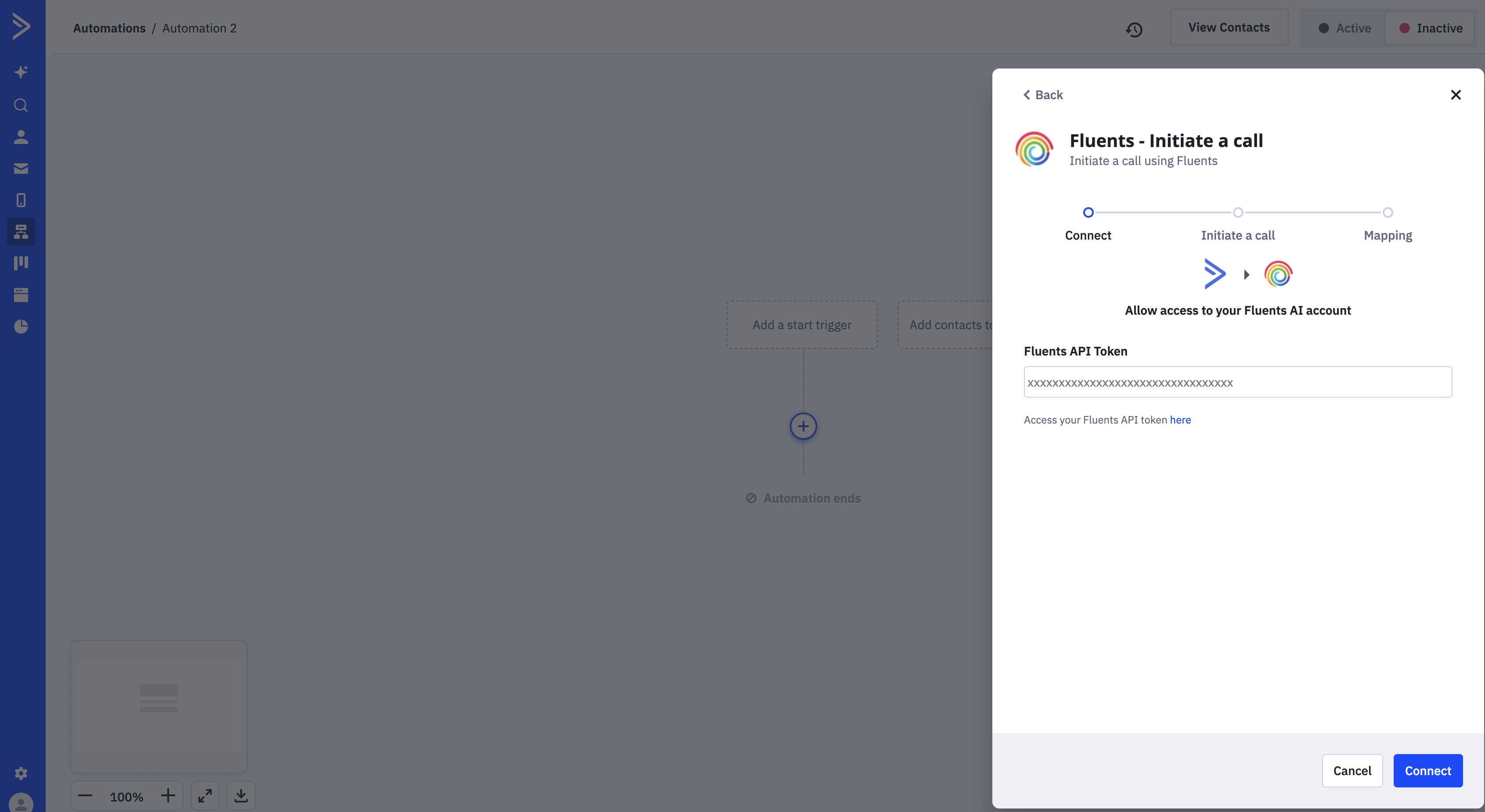 Entering the Fluents API Key in ActiveCampaign