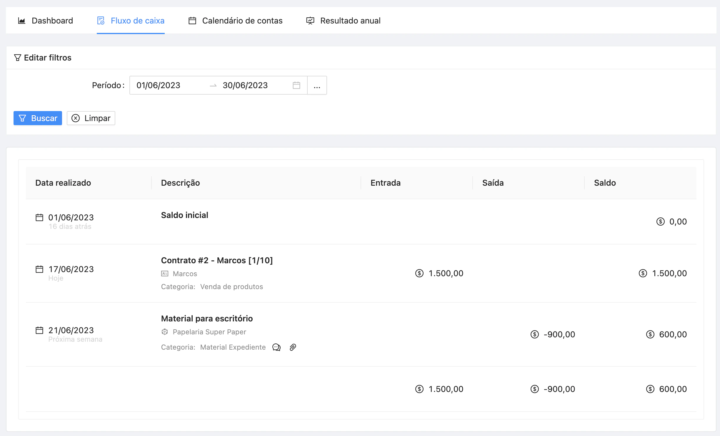 Exportar fluxo de caixa