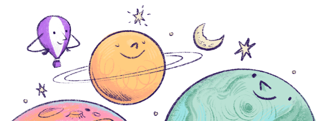 Illustration by Annie Ruygt of Frankie looking out over the solar system