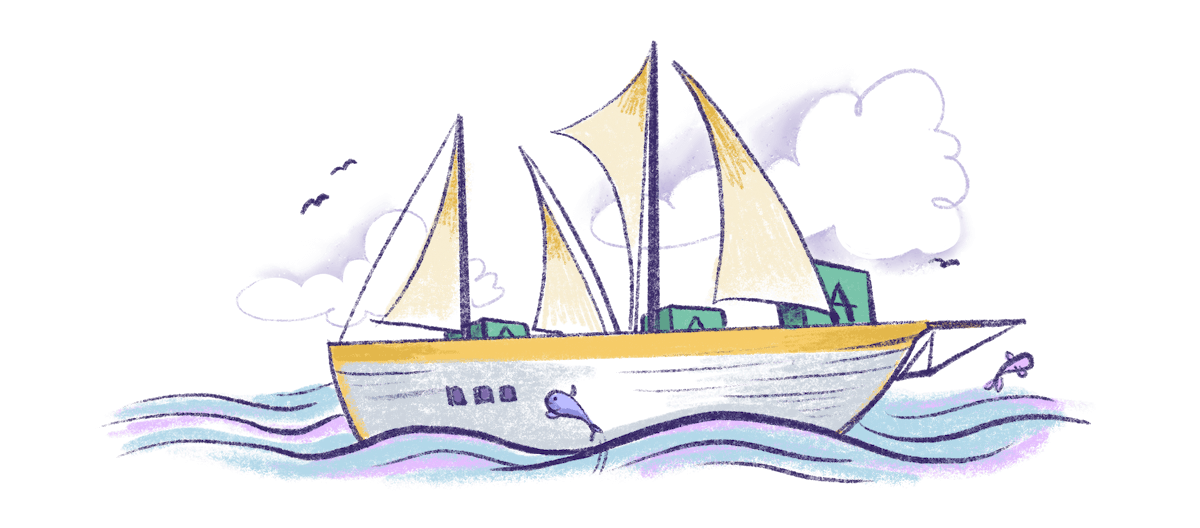 Illustration by Annie Ruygt of a ship carrying apps