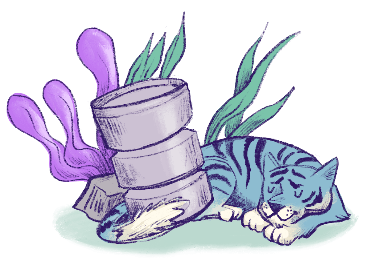Illustration by Annie Ruygt of a tiger sleeping next to a storage device
