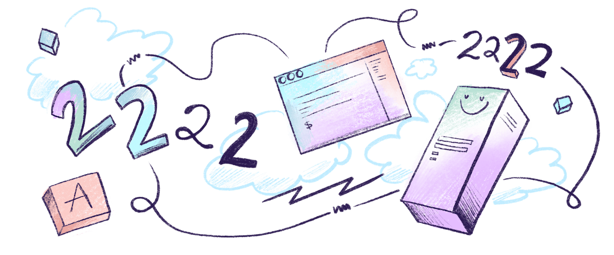 Illustration by Annie Ruygt of a terminal window, a computer and some numbers