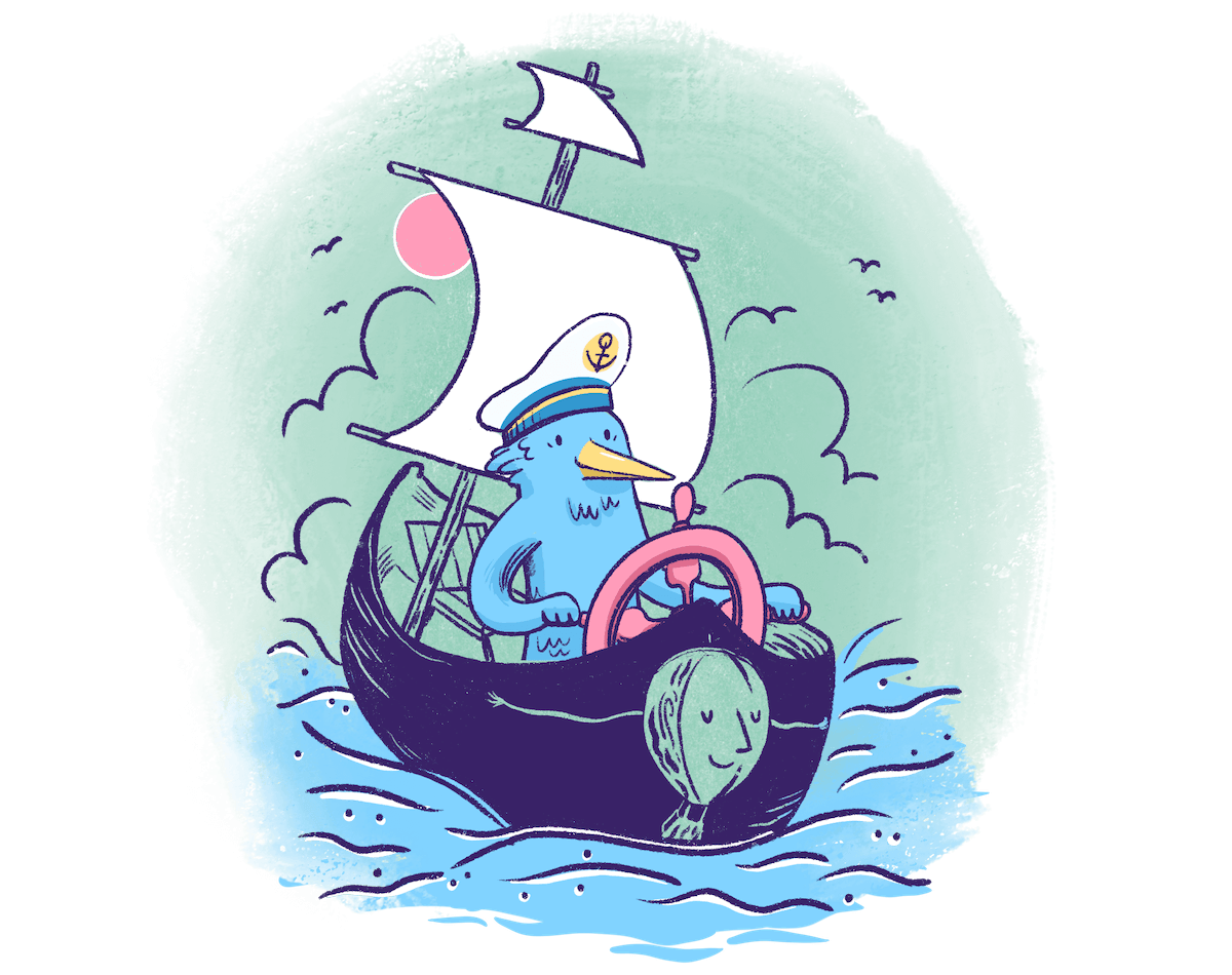 Illustration by Annie Ruygt of a figure steering a ship