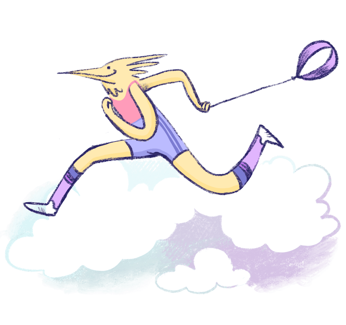 Illustration by Annie Ruygt of a figure running and carrying a balloon