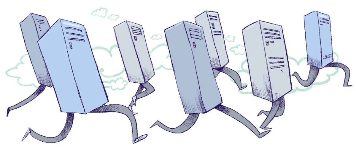 Illustration by Annie Ruygt of several machines running