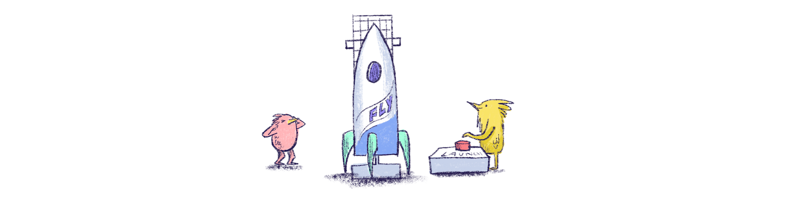 Illustration by Annie Ruygt of some birds launching a Fly rocket