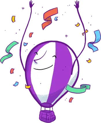 The Fly Balloon celebrating with confetti