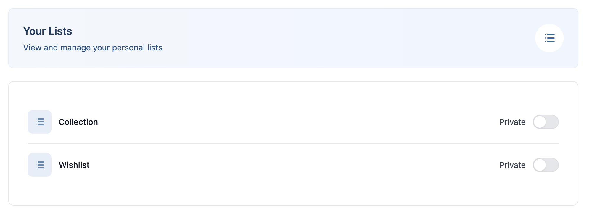List Visibility Settings