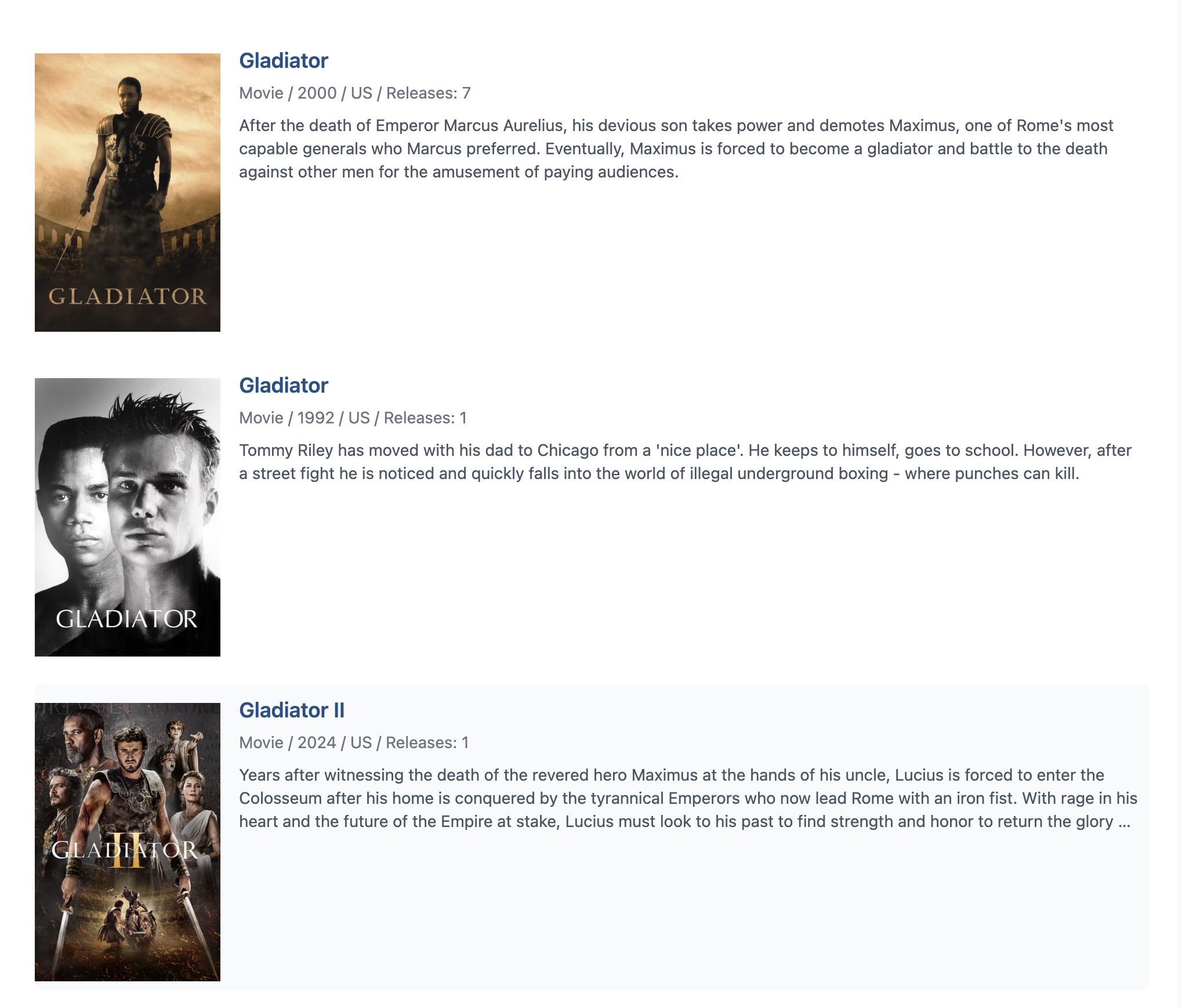 Productions with descriptions