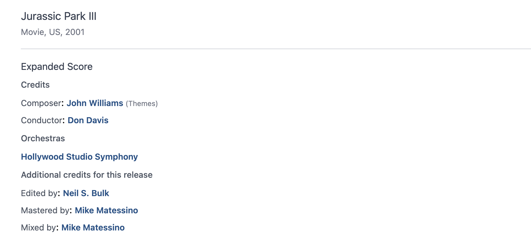 Updated listing for credits
