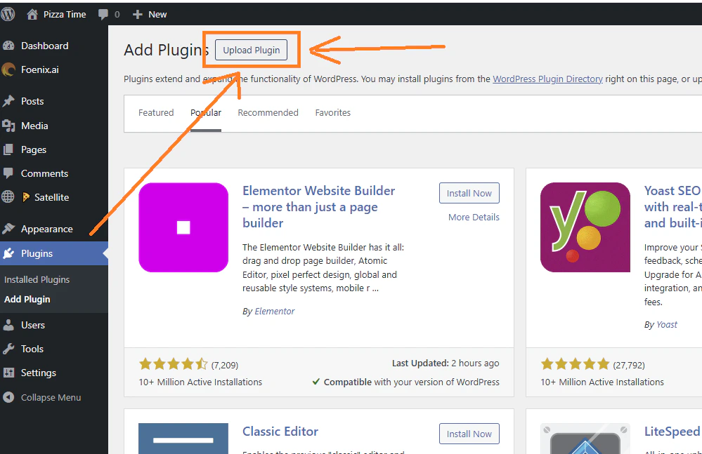 WordPress Upload Plugin screen
