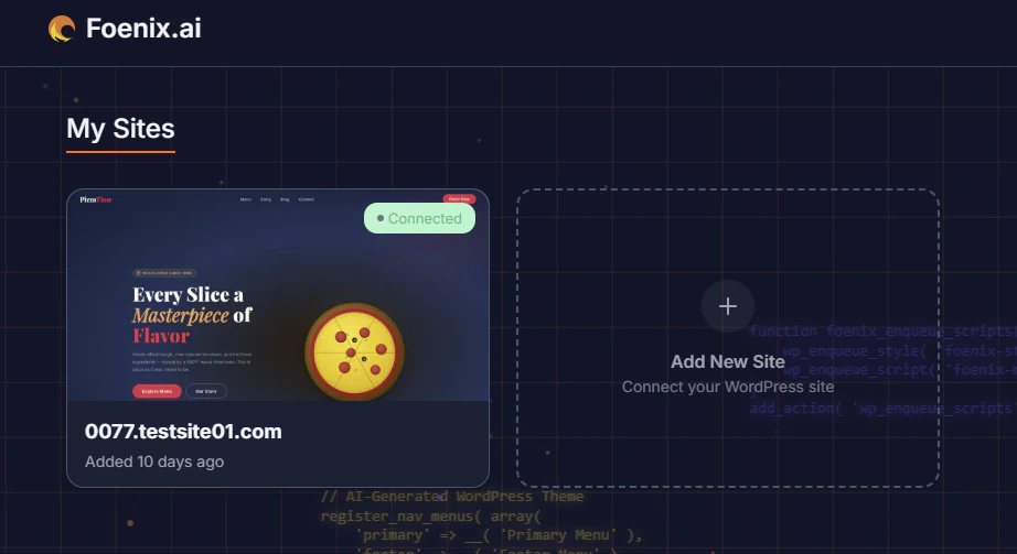 Foenix dashboard showing Connected badge