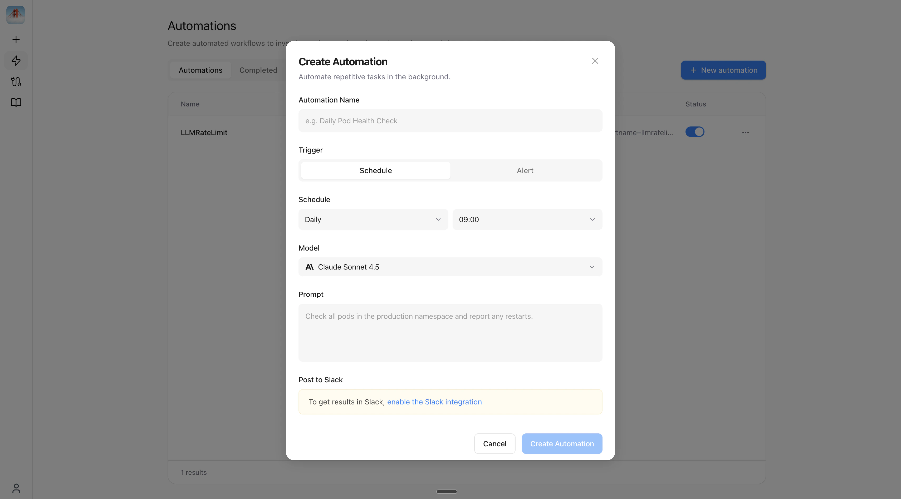Schedule configuration modal