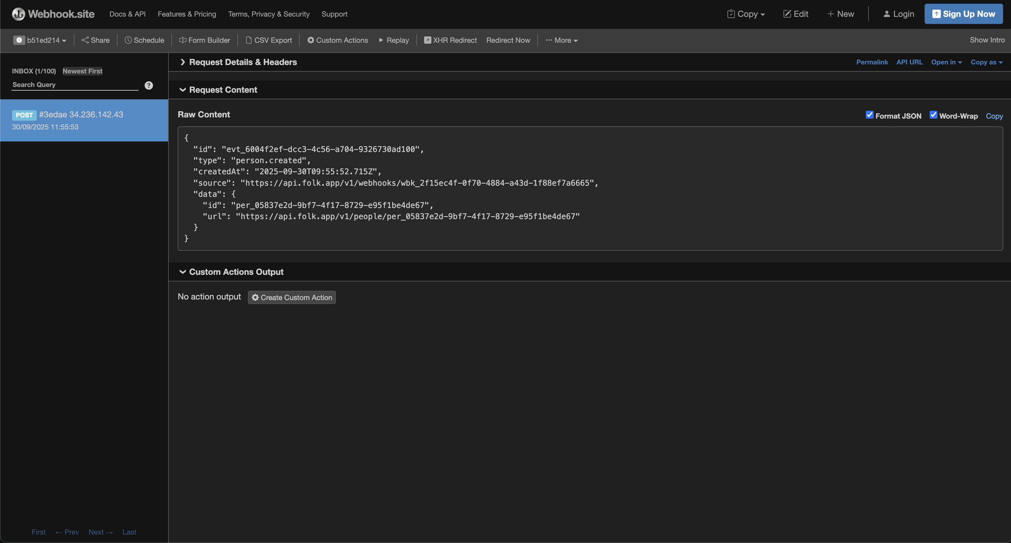 Webhook person created event