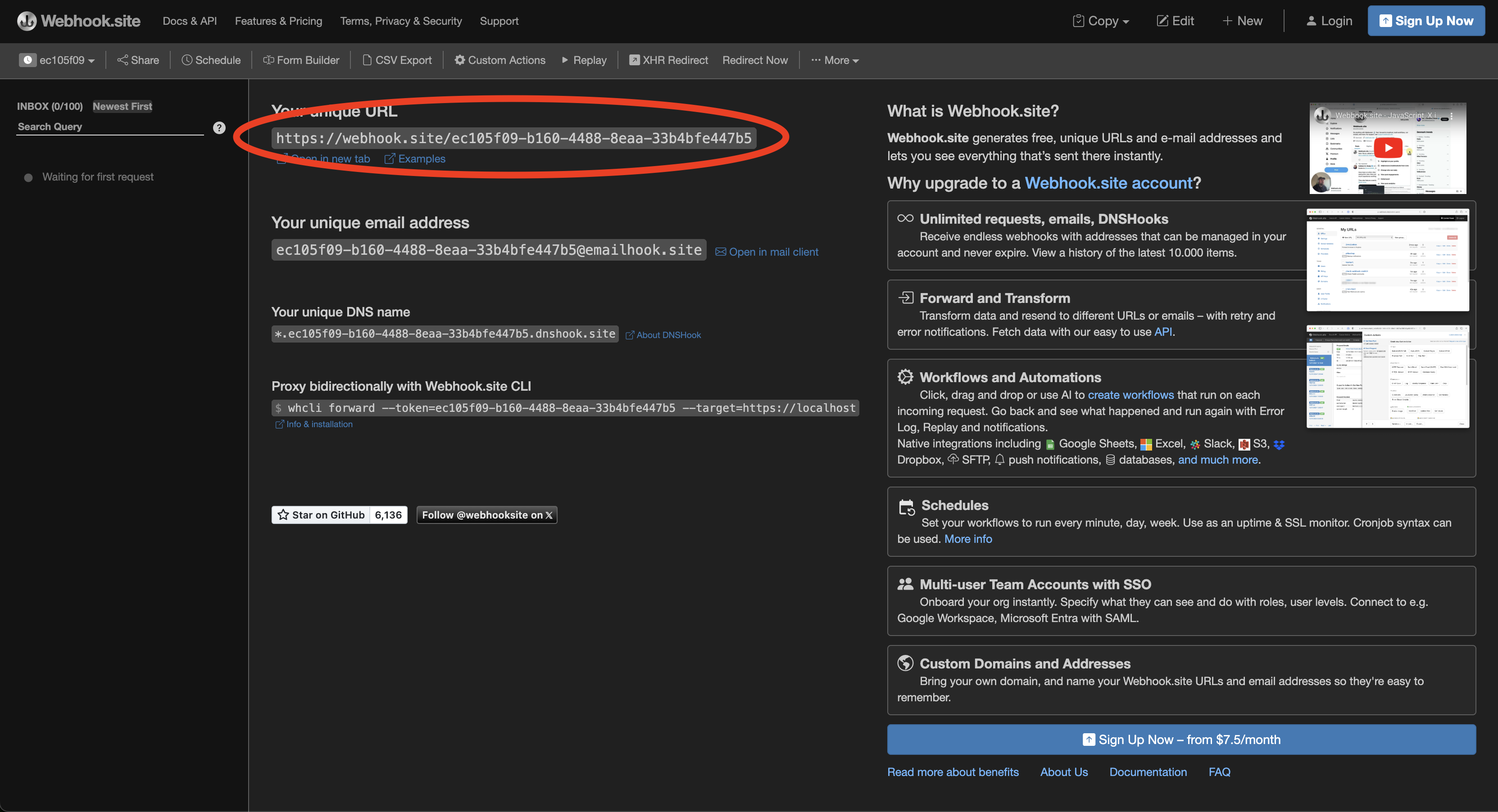 Webhook.site URL copy