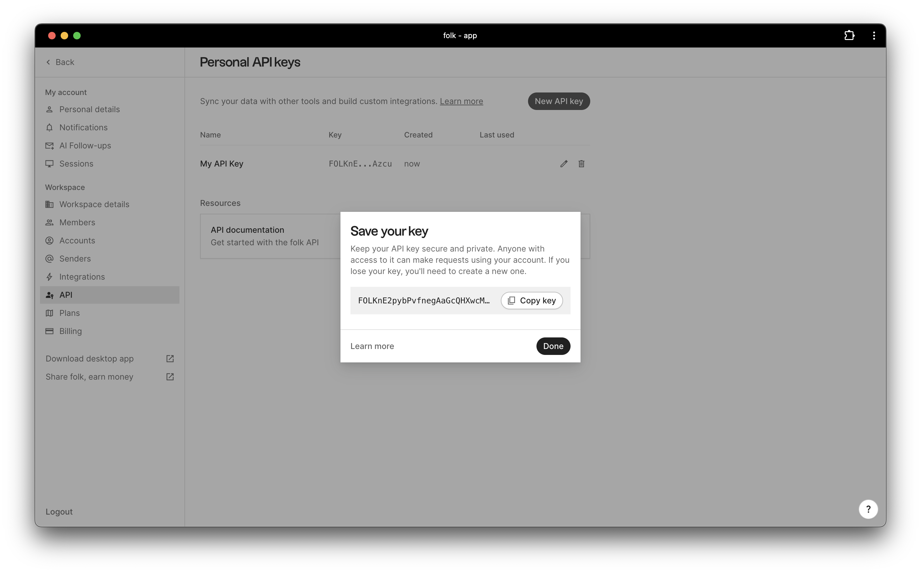 Copy the API key