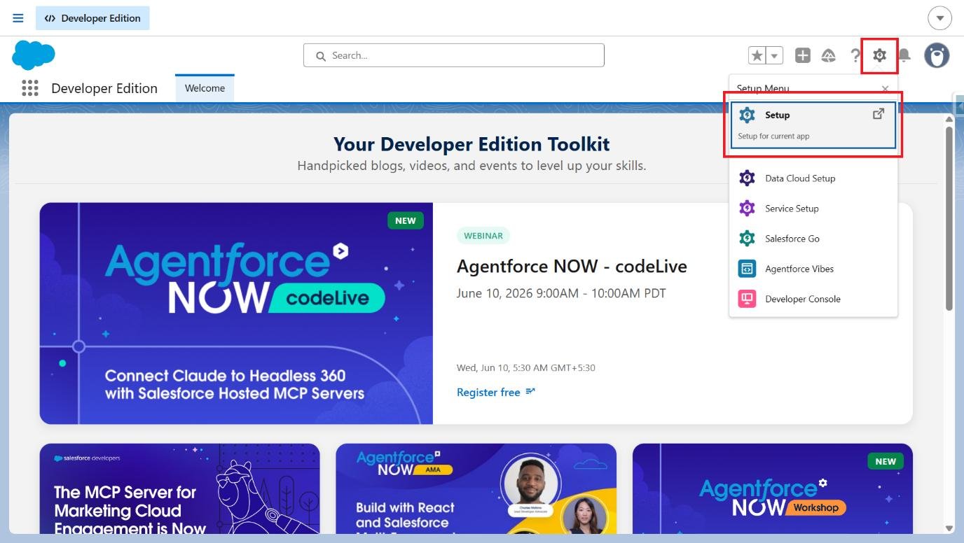 Salesforce gear menu with Setup selected