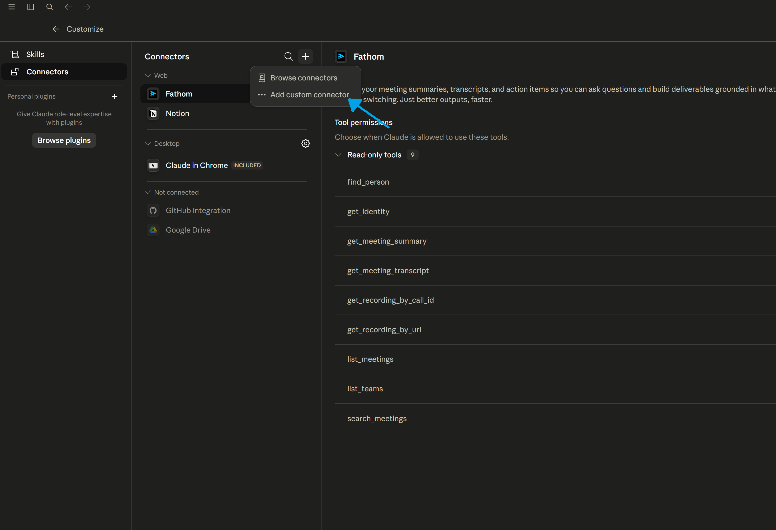 Add custom connector in Claude