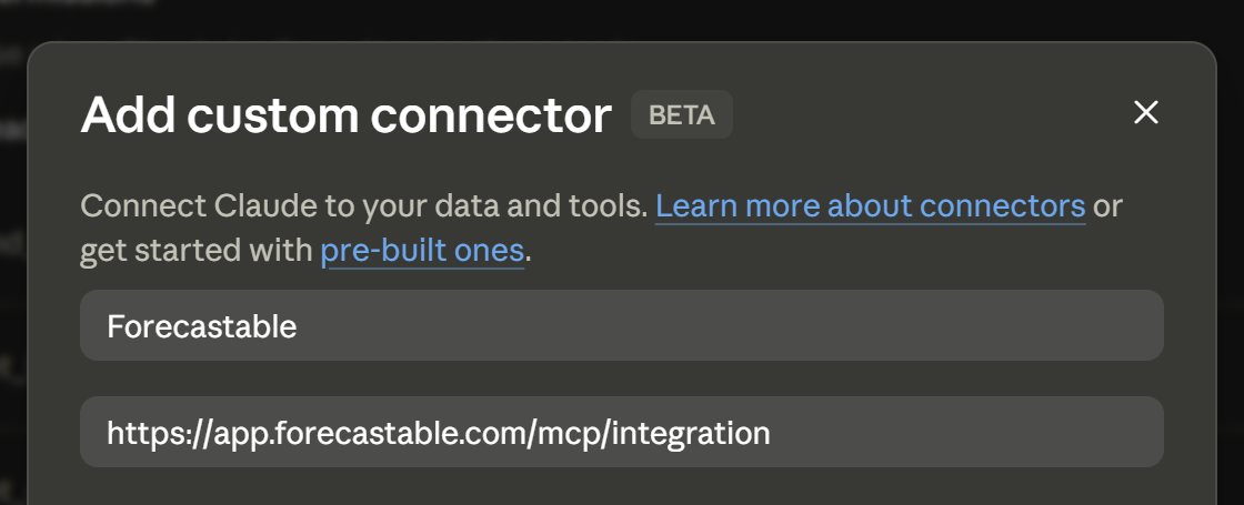Add Forecastable MCP server in Claude