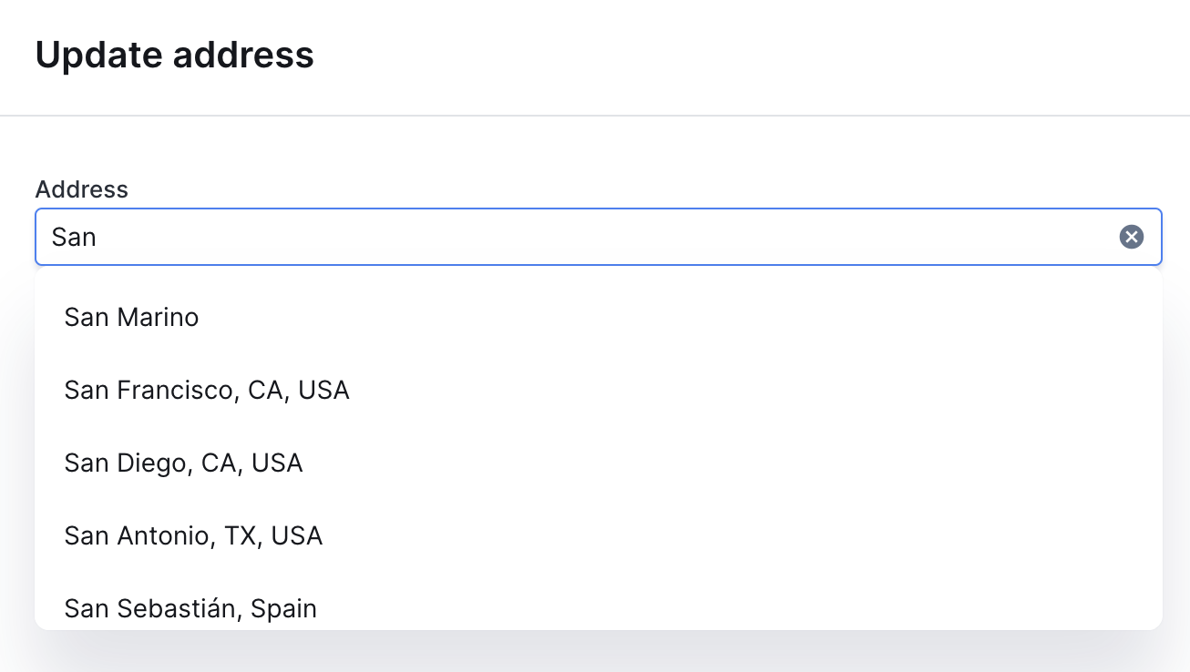 AddressAutocomplete widget on an action form, with suggestions