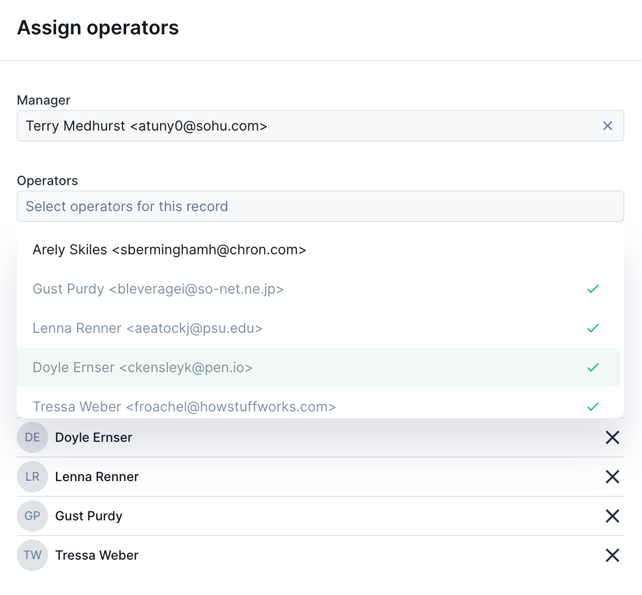 UserDropdown widget on an action form