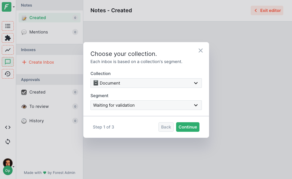 Selecting a collection for the inbox