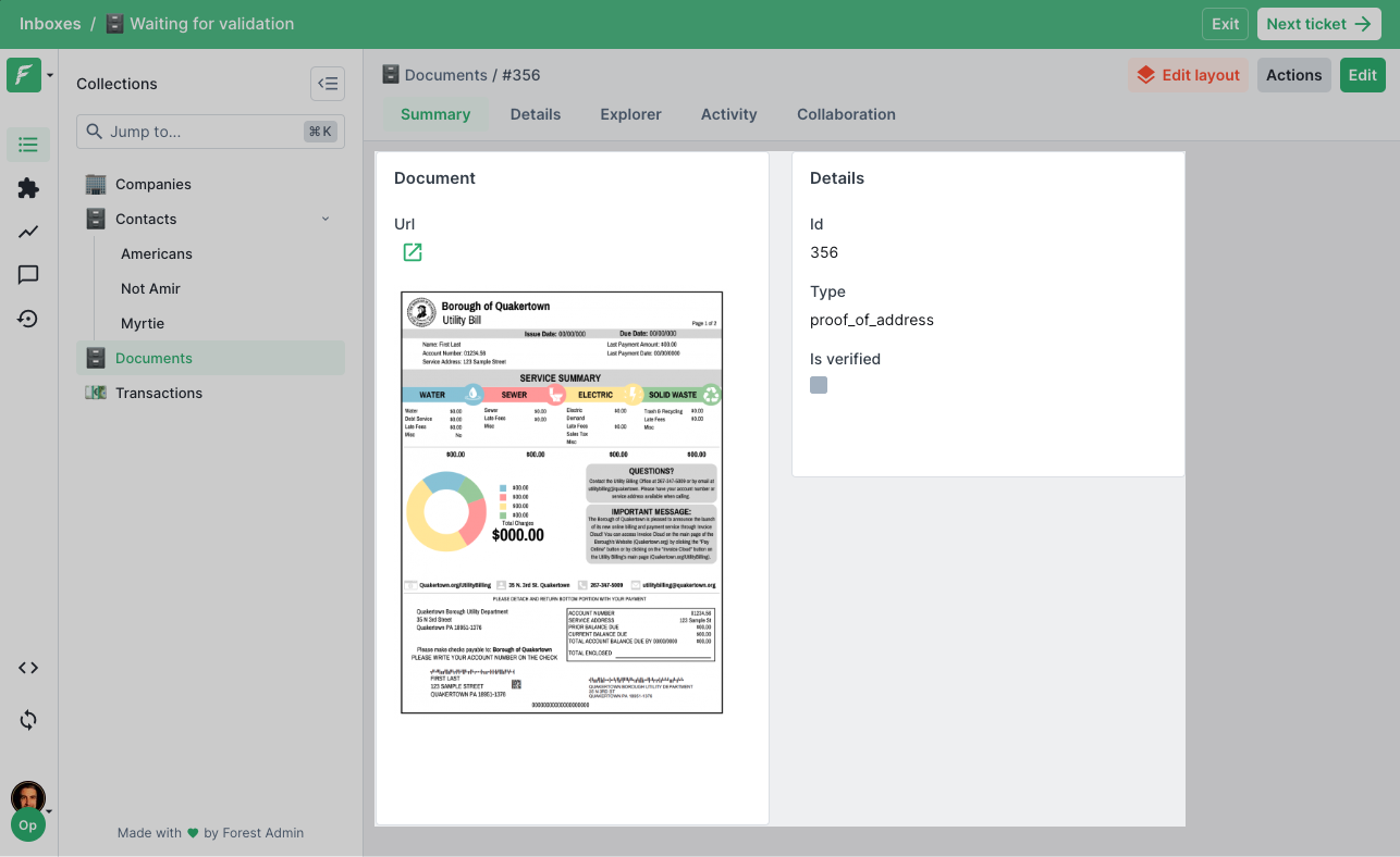 Record view while processing an inbox task