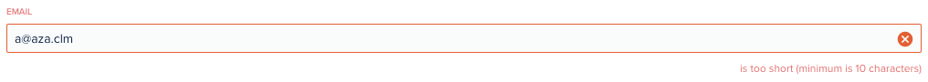 Email is too short (not within 10-25 range)