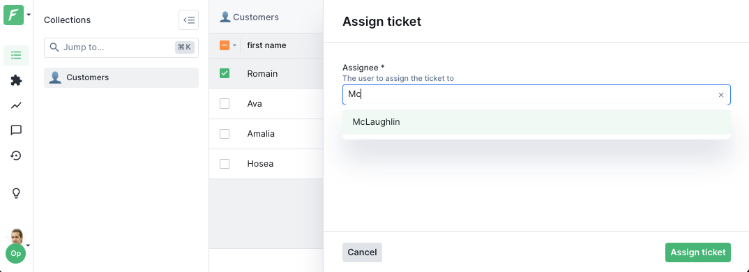 Collection reference widget on an action form