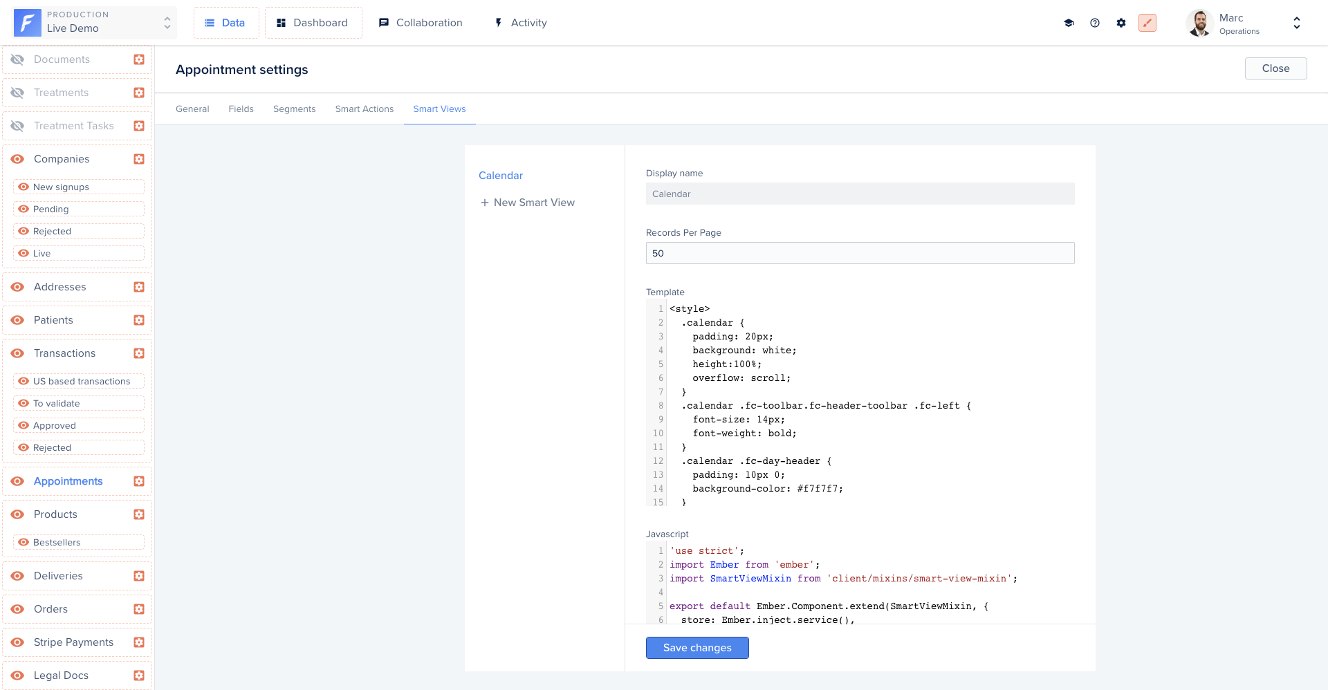 Smart View code editor