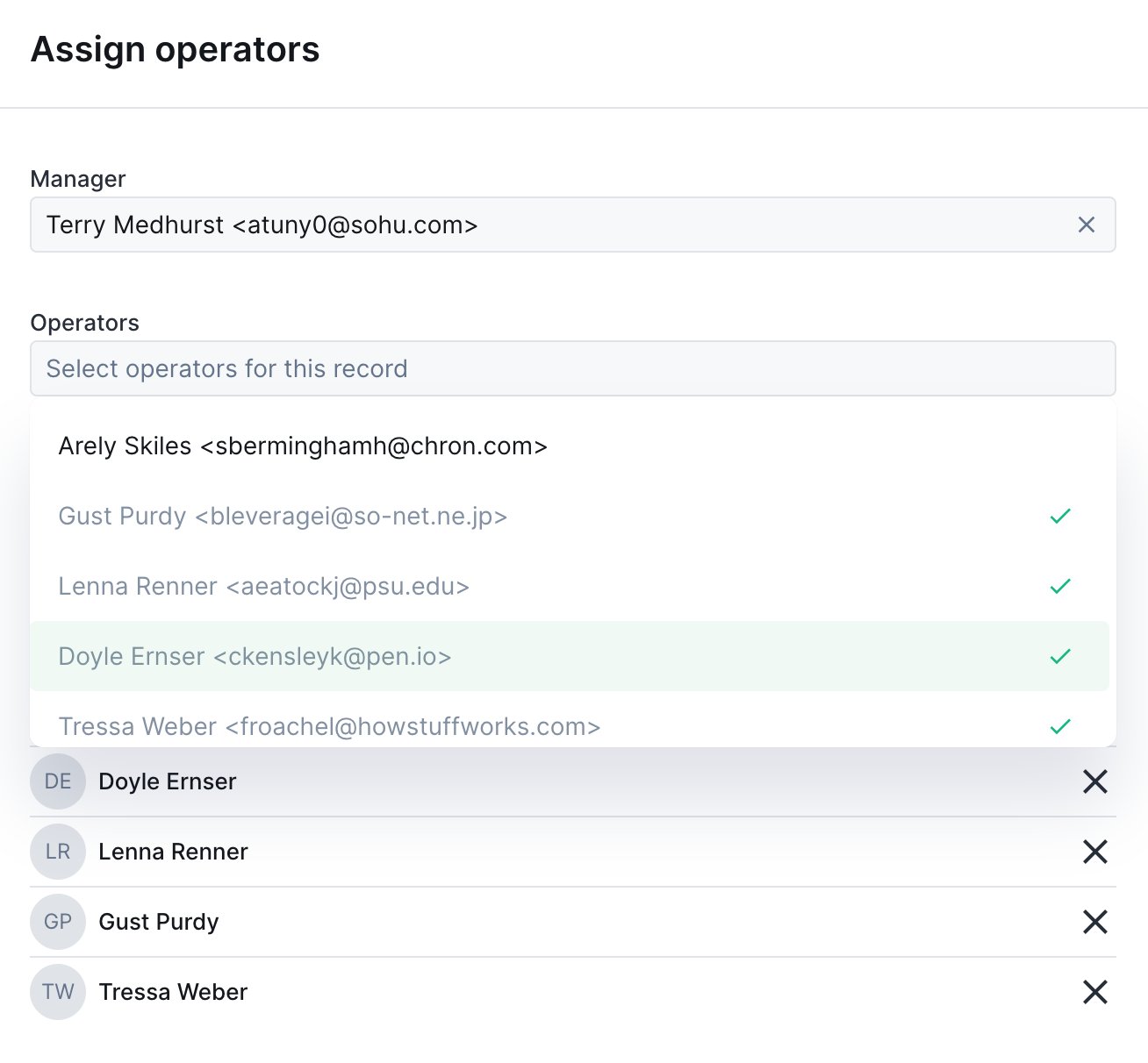 UserDropdown widget on an action form