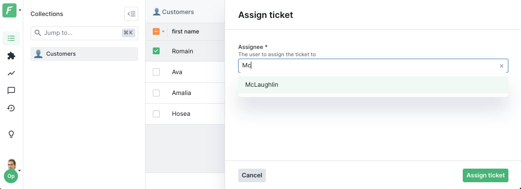Collection reference widget on an action form
