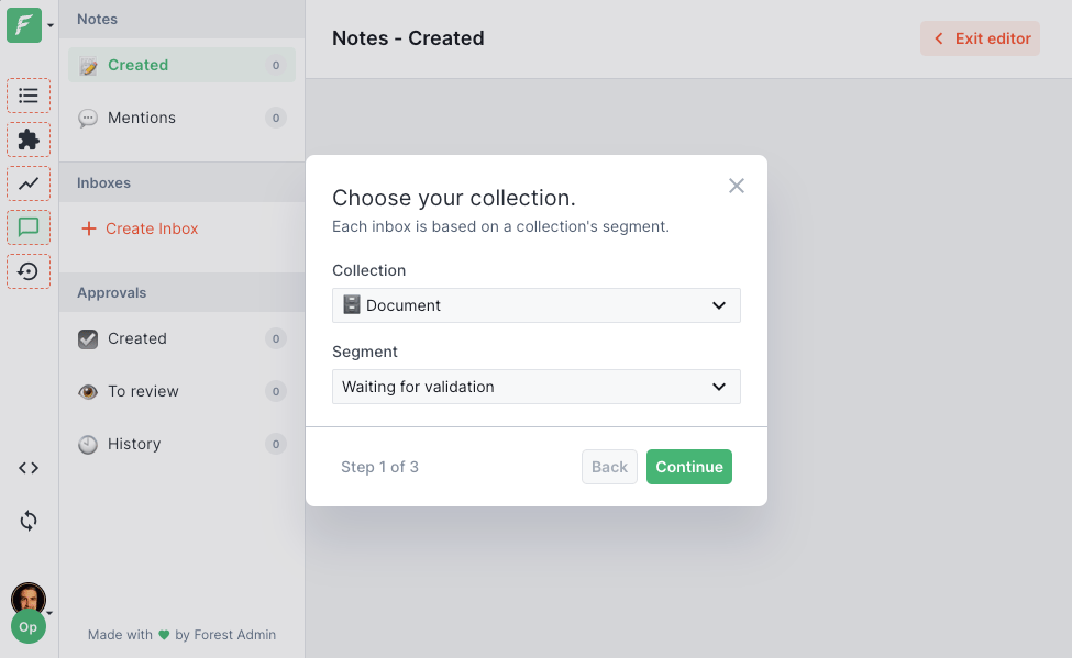 Selecting a collection for the inbox
