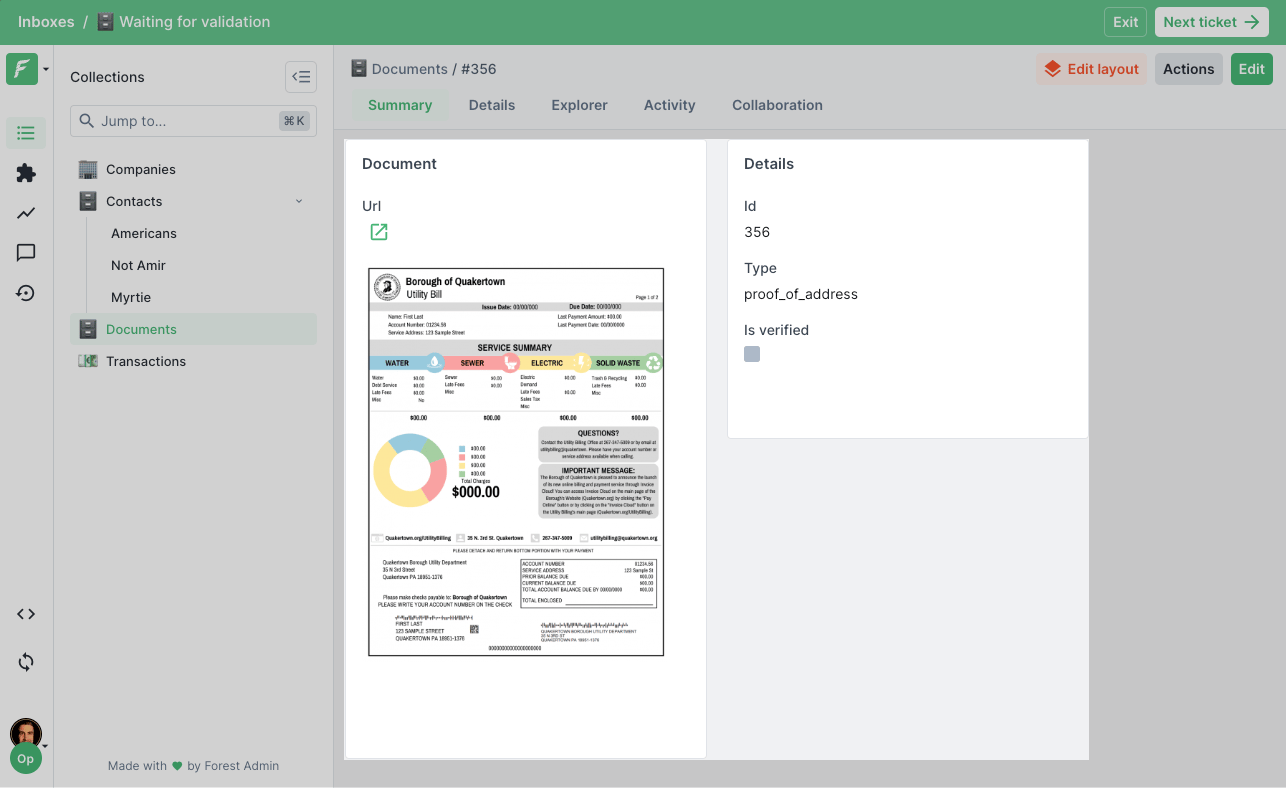 Record view while processing an inbox task