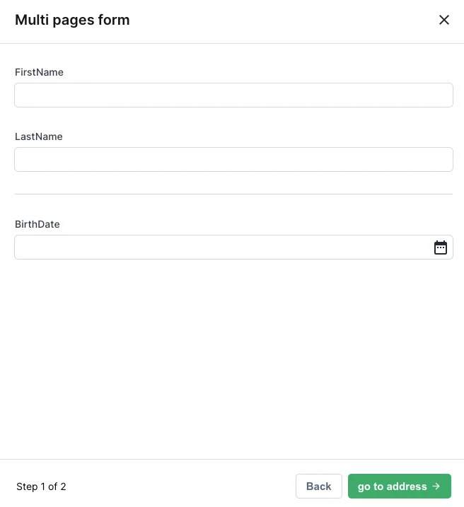 Page 1 of a multi-page action form