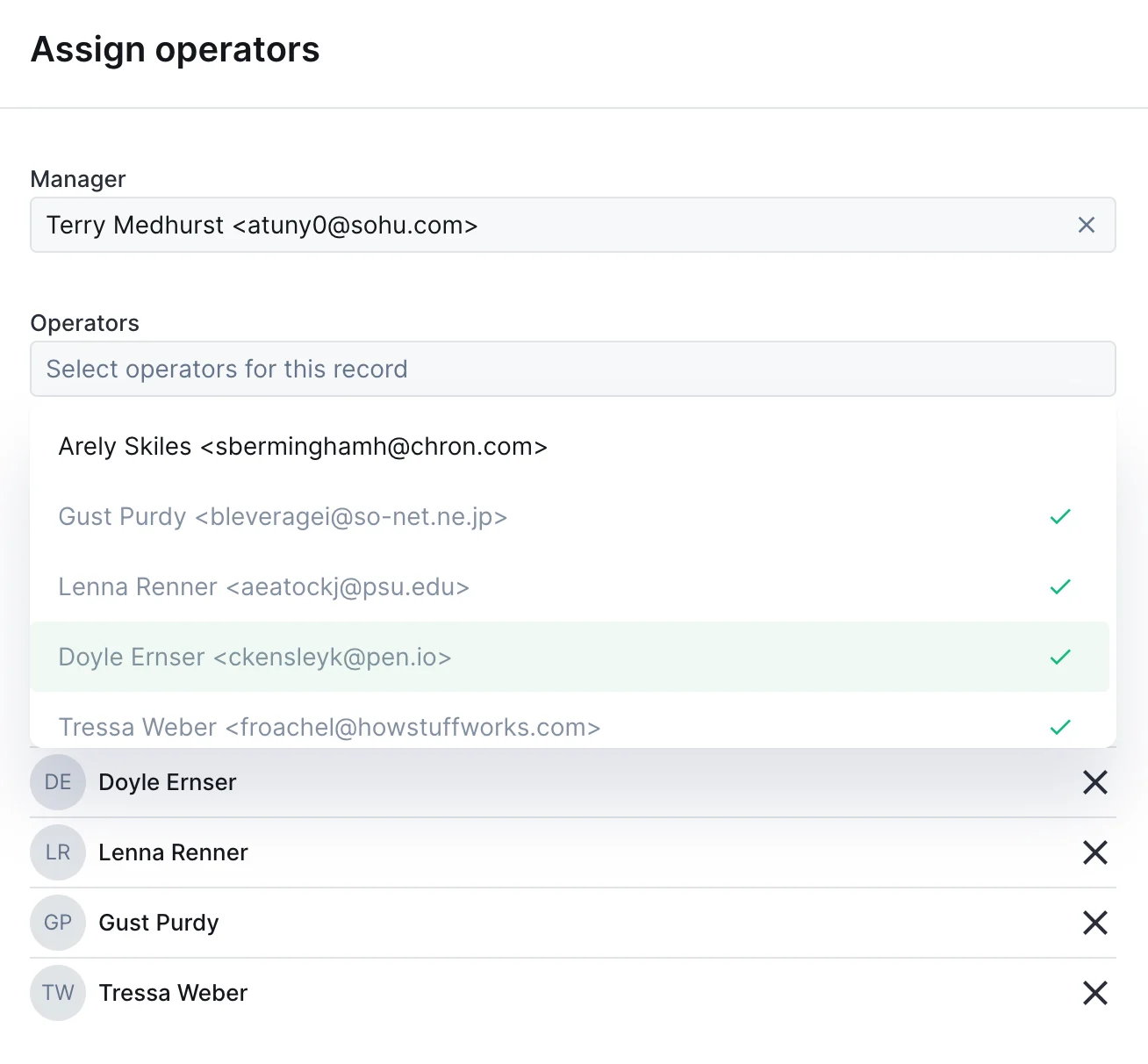 UserDropdown widget on an action form
