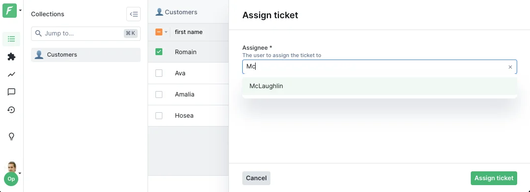 Collection reference widget on an action form