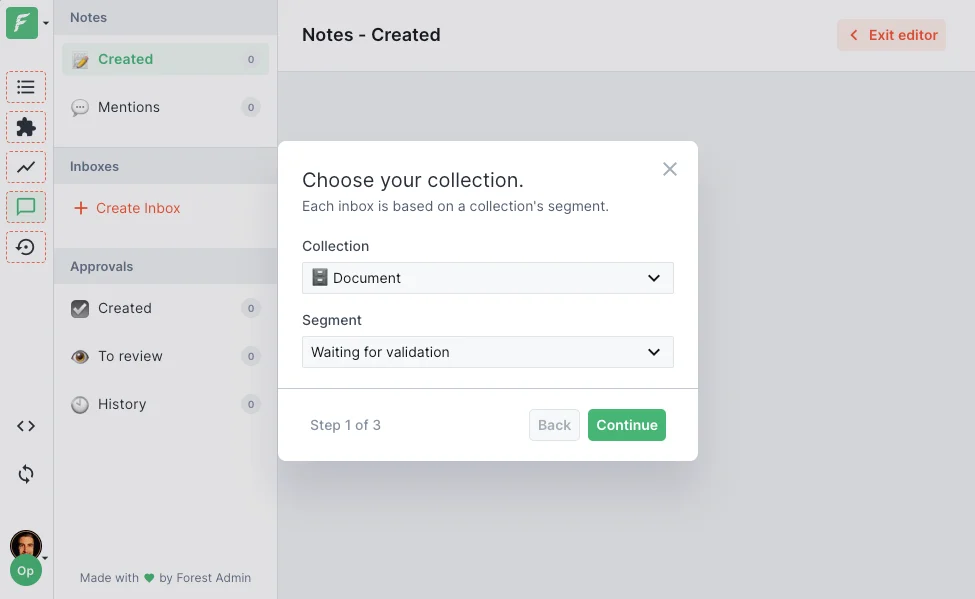 Selecting a collection for the inbox