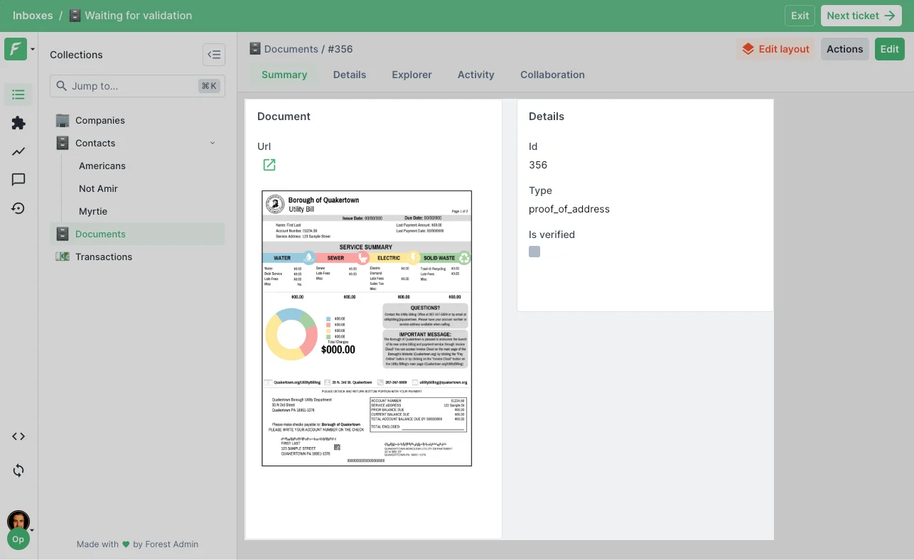 Record view while processing an inbox task