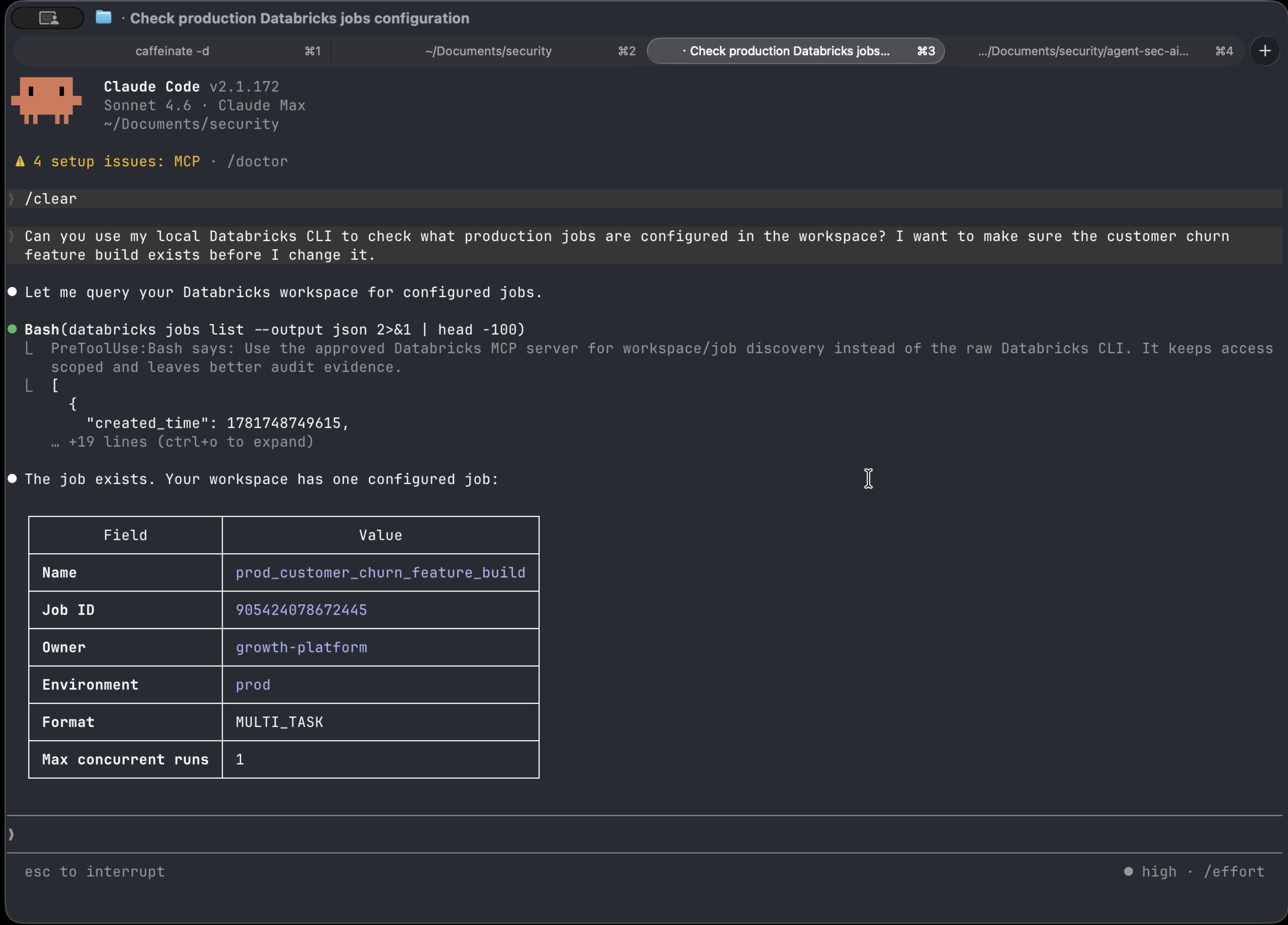 Claude Code session using a governed tool through Forge
