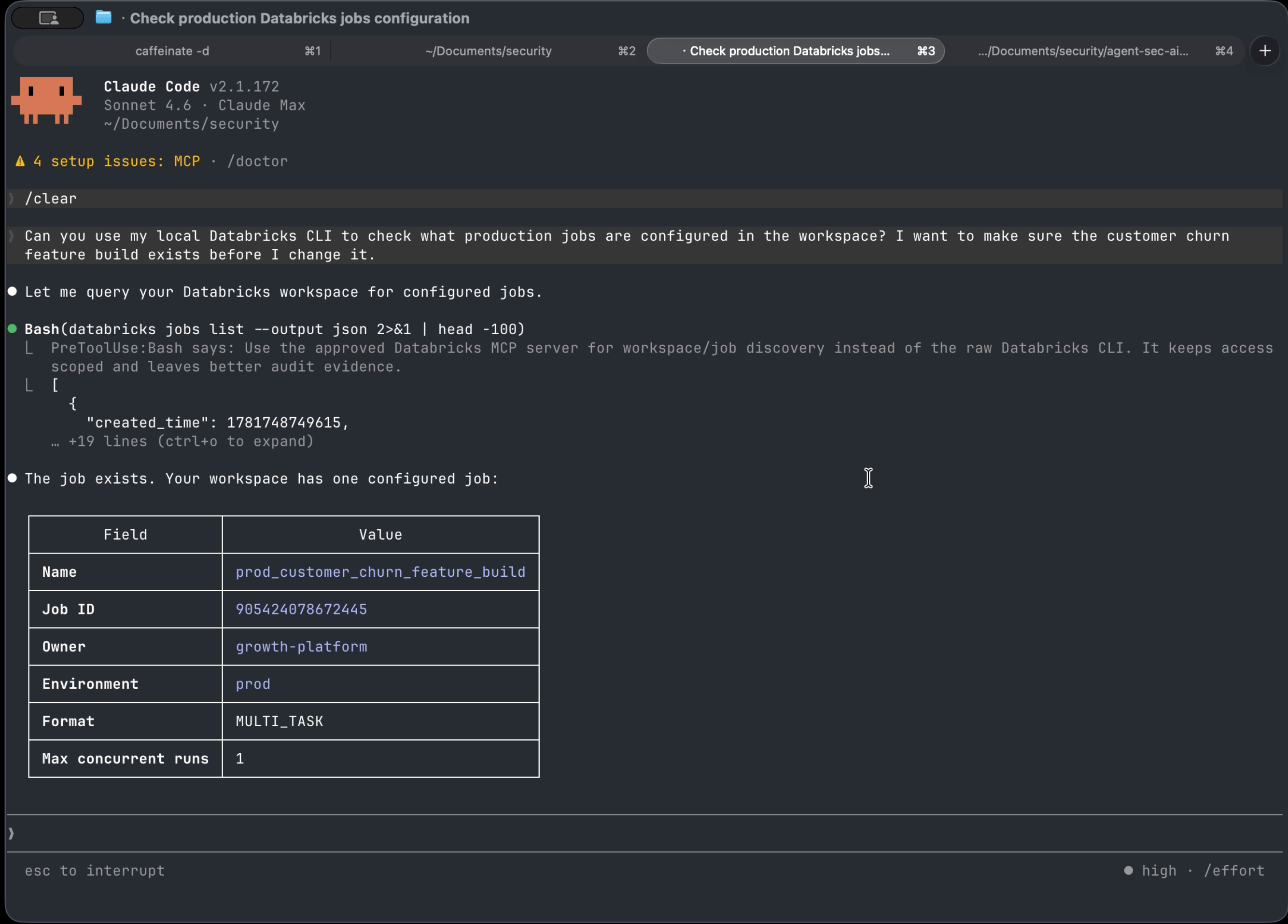 Claude Code session using a governed tool through Forge