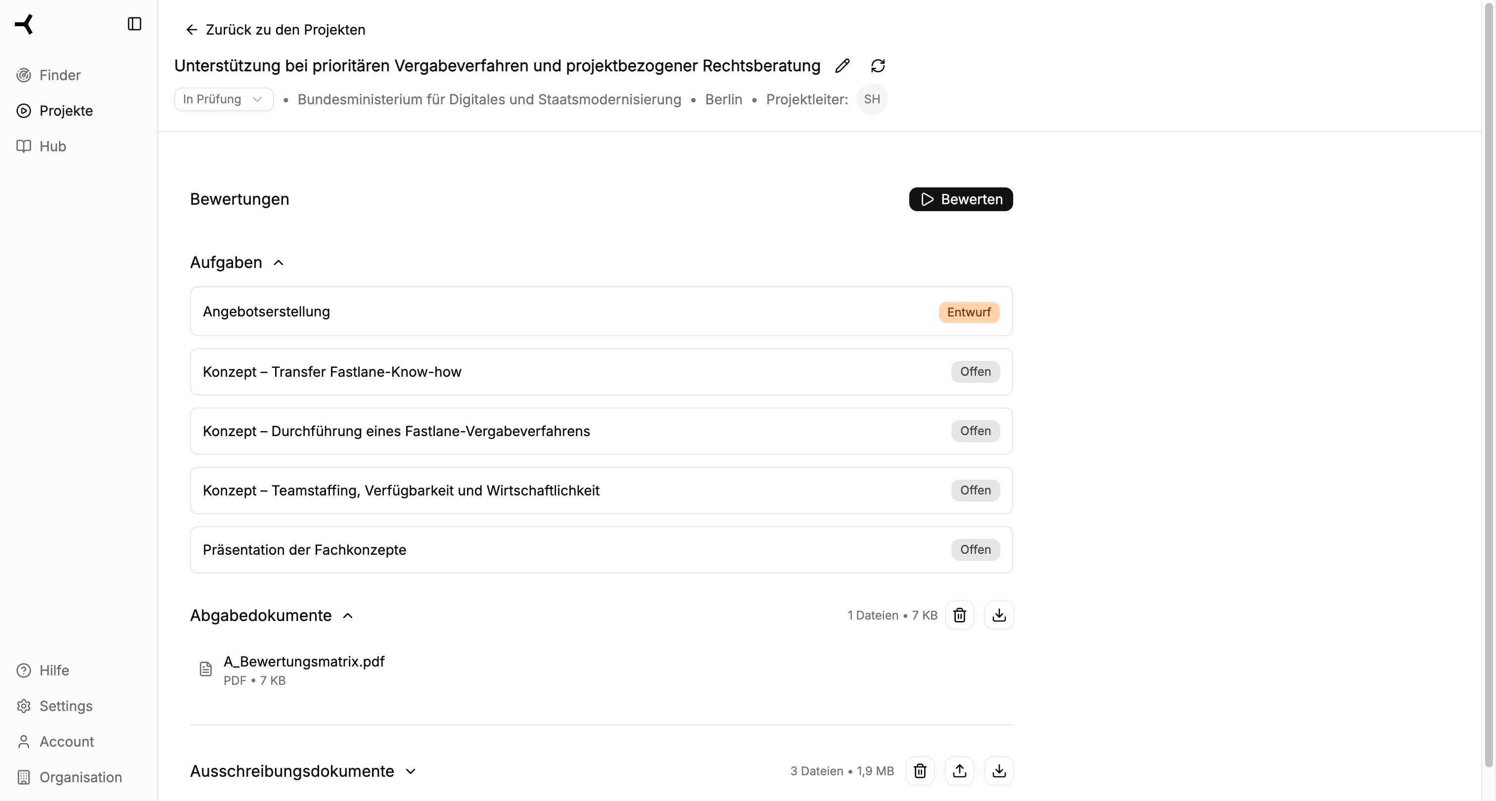 Project overview with tasks and documents