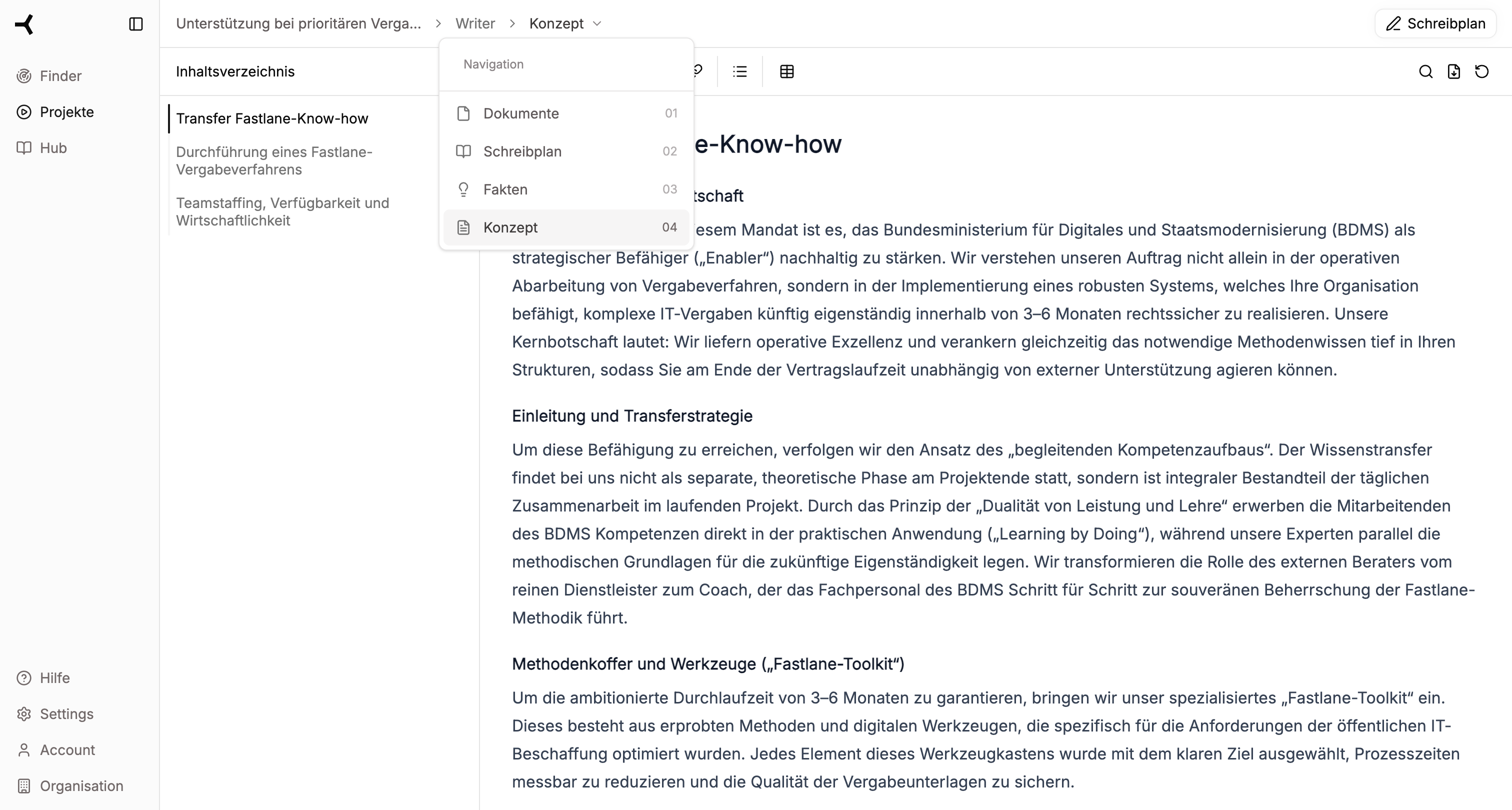 Writer 4-step navigation