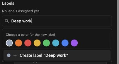 Labels editor with color options inside the Task Details drawer