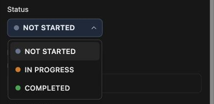 Status selector inside the Task Details drawer
