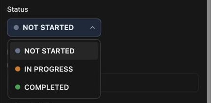 Status selector inside the Task Details drawer