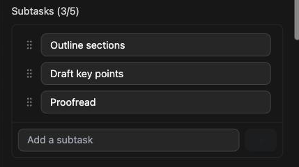 Subtasks section inside the Task Details drawer